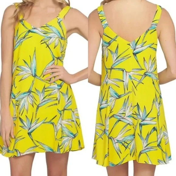 1. State Sunny Yellow Tropical Floral Mini Shift Dress Medium Vibrant Casual - Picture 1 of 12
